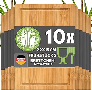 DuneDesign Lot de 10 Petites Planches à Découper en Bambou - 22 x 15 cm - Plateau Apéritif en Bois - Support Charcuterie Petit Déjeuner - Accessoire Apéro Cuisine Service