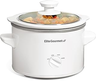 Elite Gourmet MST-250XW Mijoteuse électrique avec cuve en céramique, température réglable, pour entrées, sauces, soupes, rôtis et plats mijotés, passe au lave-vaisselle (1,4 L, blanc)