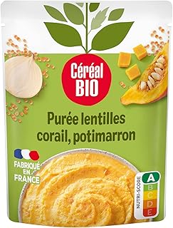 Céréal Bio Purée Lentilles Corail, Potimarron - Sachet Micro-ondable, Rapide Ã€ Réchauffer - Végan Et Bio - 250g - 200628