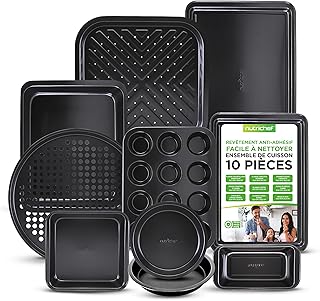 Nutrichef Moules à Pâtisserie - Set de 10 Plats Antiadhésif en Acier au Carbone - Inclus Plaques à Biscuits - Moule à Muffins, Pizza, Gâteau - Plat à Rôtir - Plateau de Cuisson - Facile à Nettoyer