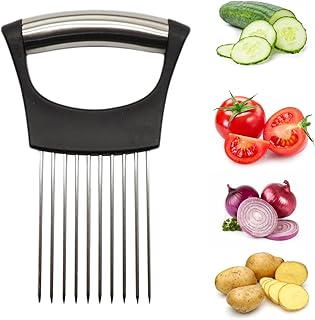 Coupe-oignons en acier inoxydable - Support pour couper les oignons - Aide à la découpe - Assistant alimentaire - Coupe-légumes manuel - Pour viande, oignons, pommes de terre, tomates, citrons