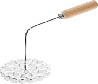 ULTECHNOVO Moule en Aluminium à Rosaces avec Manche en Bois, Cuillère à Frire pour Biscuits Suédois (bunuelos), Ustensile de Cuisine Antiadhésif pour Pâtisseries Frites (motif Floral Ajouré,
