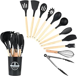 Lot de 12 Ustensiles de Cuisine en Silicone - Résistants à la Chaleur, Antiadhésifs, Faciles à Nettoyer avec Support de Rangement Pratique
