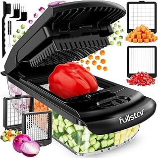 Fullstar Coupe Legumes Multifonction et Spiraliseur - Découpe en Cube - Hachoir Manuel pour Oignons Carottes Concombres Tomates Frites Pommes de Terre Fruits - Cuisine Accessoires (2-en-1 Noir)