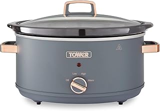 Tower T16043GRY Cavaletto Mijoteuse Électrique 6,5 L - Mijoteuse - Poêle Électrique avec 3 Réglages de Chaleur, Poignées Toucher Froid, Gris et Or Rose