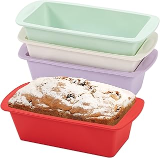 Vinuwu 4 Pièces Moule a Cake, Moule Gateau Silicone Patisserie Petit, 19x8x6cm Antiadhésif Moules Rectangulaire pour Gâteaux, Pain de Mie, Financiers, Accessoires Air Fryer, Ustensiles à Pâtisserie