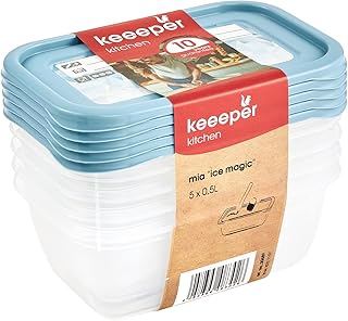 keeeper Lot de 5 Boîtes Congélation, Couvercle Réinscriptible, 5 x 500 ml, 15,5 x 10,5 x 6 cm, Mia Magic Ice, Nordic Blue