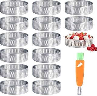 Lot de 15 moules à tartelette Ø 6 cm, en acier inoxydable 430, moules à tartelettes, anneaux à dessert 6 cm, anneaux de cuisson en forme de tartelette, anneaux de cuisson perforés pour mini gâteaux