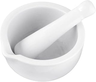 Fackelmann 45442 Mortier et pilon, mortier pilon cuisine, cuisine accessoires, mortiers et pilons, ustensiles de cuisine, Porcelaine, 11,5 x 6,5 cm, Blanc