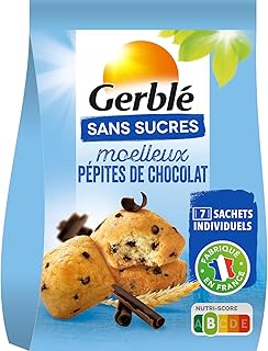 Gerblé Moelleux Pépites de Chocolat Sans Sucres – Gâteaux Individuels Gourmands, Sans Huile de Palme, Format 196g (7 sachets)