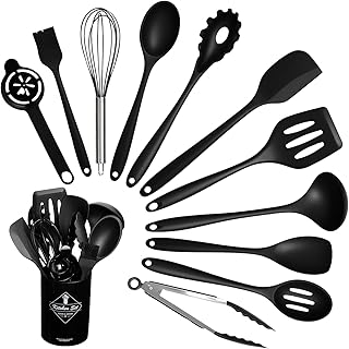 VINATO Set Ustensile Cuisine 12 Pièces en Silicone Alimentaire, Ustensiles de Cuisine sans BPA, Lavable au Lave-Vaisselle, Noir