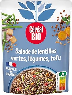 CÉRÉAL BIO – Salade Végétarienne Bio – Lentilles, Épeautre, Tomates & Tofu – Plat Bio Individuel – Prêt à Consommer Rapidement – À Déguster Froid – Nutriscore A – 220 g