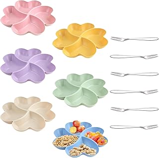6 Pièces Plateau Repas Compartiment avec 6 Fourchettes à Fruit, Plateau Aperitif Dinatoire Réutilisable, Collation Plateau Plateau de Service Assiette Compartiment pour Apéritif Bonbons Fruits Noix