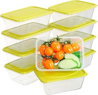 VINATO 10 Pièces 1100ml Boîte Alimentaires Plastique, Réutilisables Boite Hermétique Alimentaire avec Couvercles, Boîtes de Stockage Aliments pour Congélateur, Micro-ondes, Lave-vaisselle, sans BPA