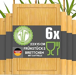 DuneDesign Lot De 6 Planches en Bambou À Découper - 22x15 Cm -Plateau Pour Apéritif Charcuterie Petit Déjeuner Snack Cuisine - Service Bois Léger
