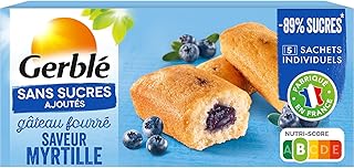 Gerblé Gâteau Fourré Saveur Myrtille Sans Sucres Ajoutés – Gâteaux Moelleux Individuels, Sans Huile de Palme, 150g (5 sachets)