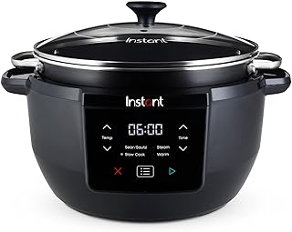 Instant Mijoteuse Supérieur Electrique Programmable (Familial), Couvercle en Verre, Cuisson Lente, Maintien au Chaud, Rissoler, 7.1L (10 Personnes), Noire, Noir