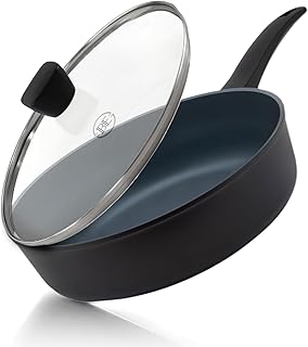 BE Living Poêle Sauteuse avec Couvercle - Ø 28 cm, Bord Haut, Revêtement Céramique Antiadhésif, Induction, Sans PTFE et PFOA, Noir