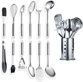 Berglander Ustensile de Cuisine en Acier Inoxydable 12 pièces avec 1 Support, cuillère de Cuisine, ustensiles de Cuisine (13 pièces)